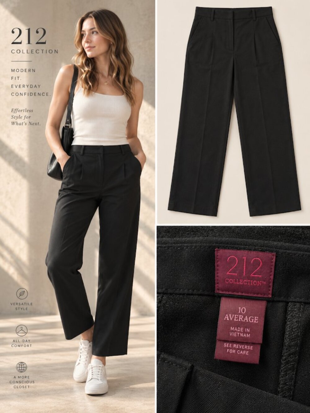 212 Collection Black Wide Leg Pleated Dress Pants Trousers – Size 10 Average